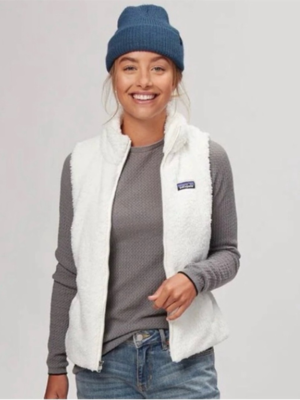 Patagonia Womens Los Gatos Fleece Vest Full Zip Birch White Size Large